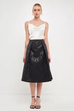 Metallic Jacquard Flare Midi Skirt