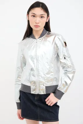 Metallic Silver Grommet Bomber Jacket