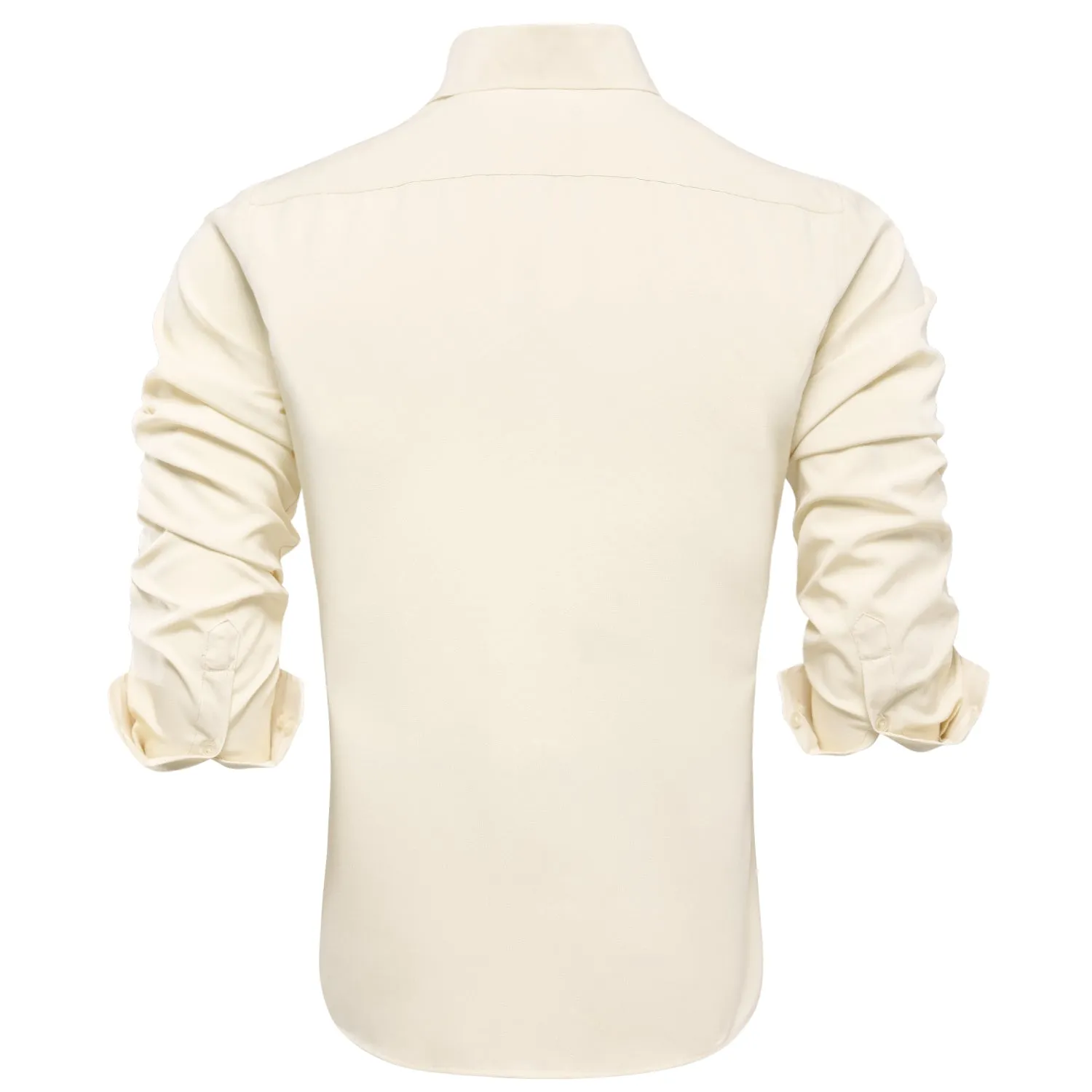 Milk White Solid Stretch Men's Long Sleeve Shirt