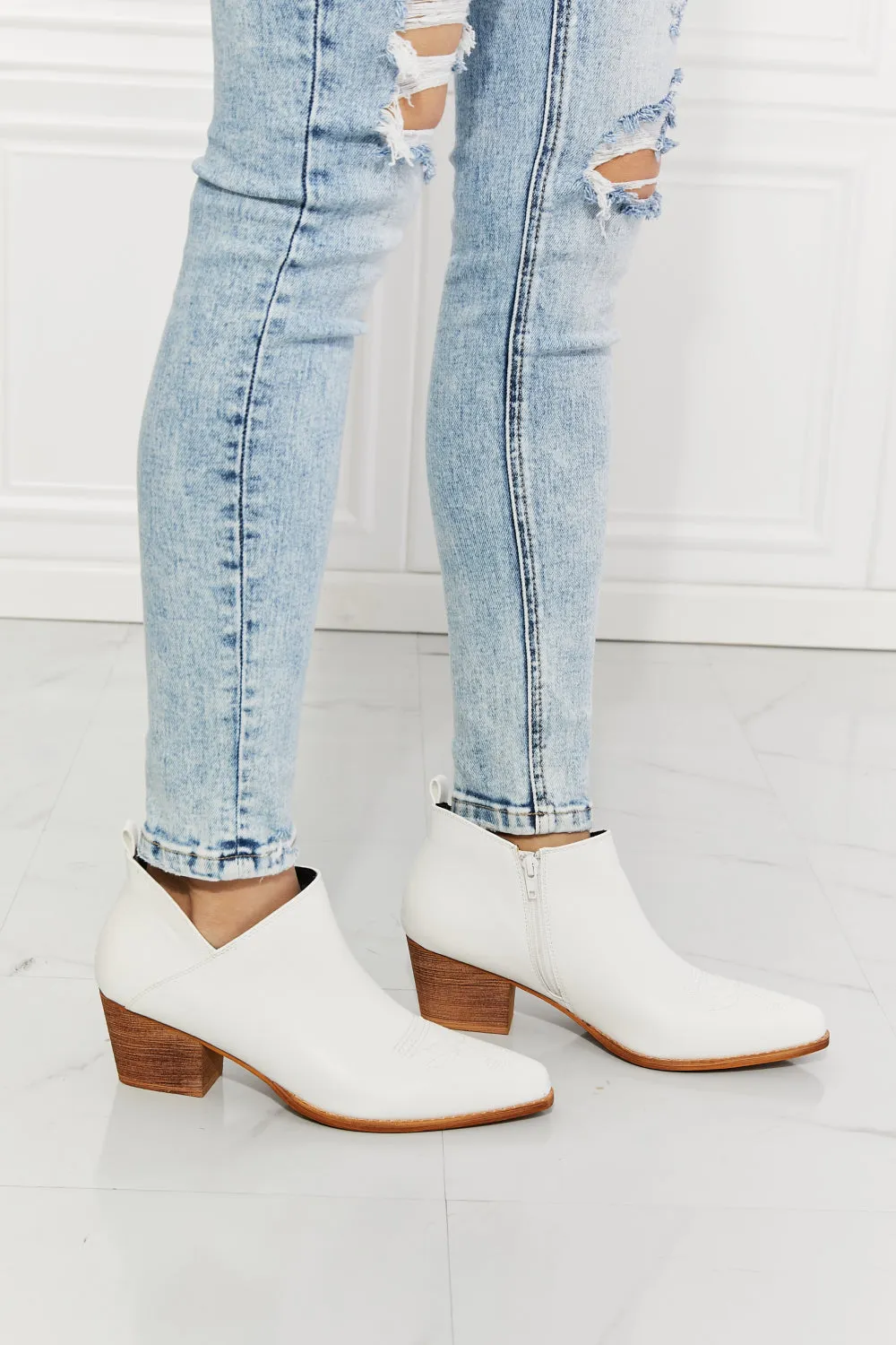 MMShoes Trust Yourself Embroidered Crossover Cowboy Bootie in White