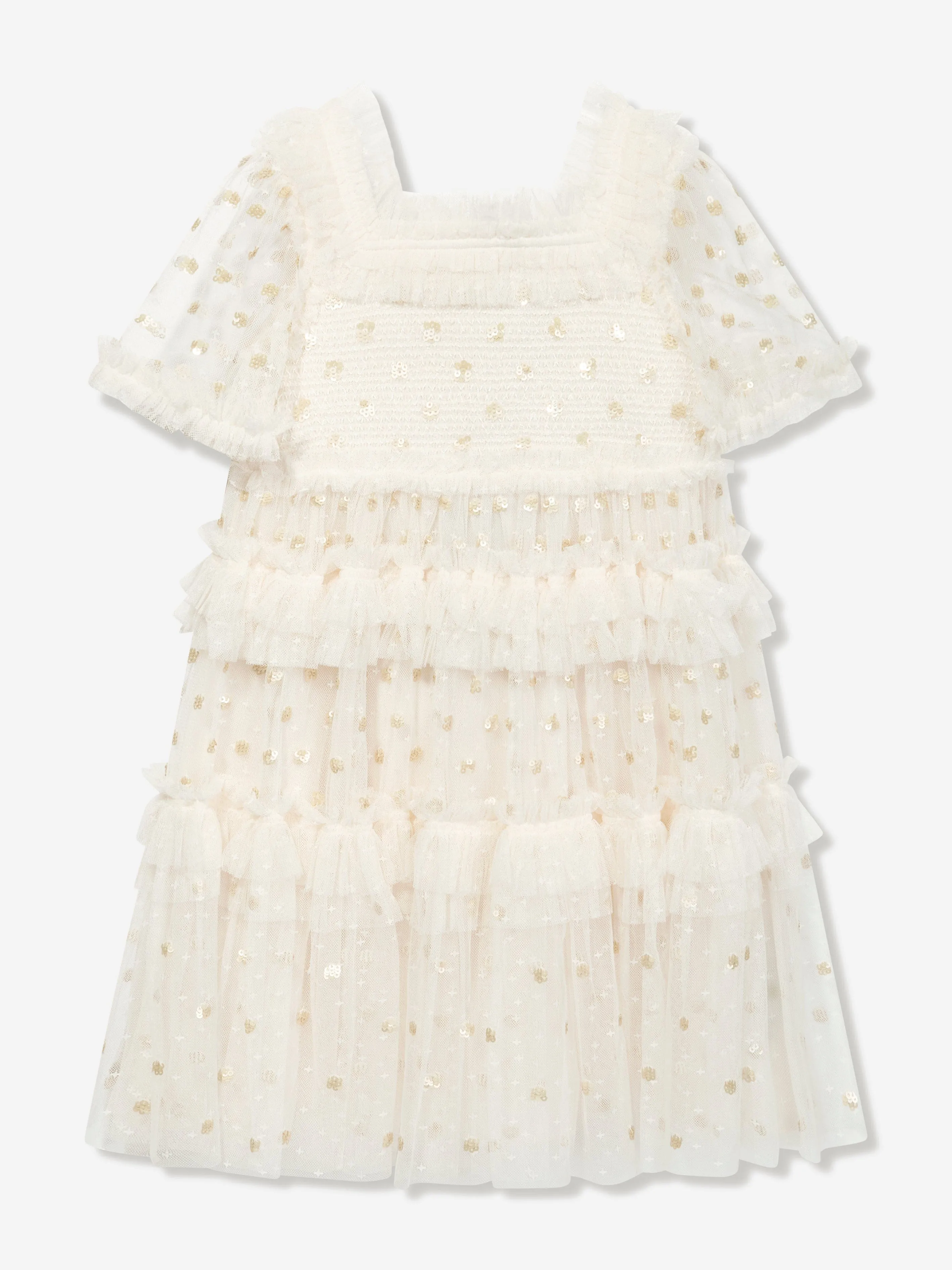 Needle & Thread Girls Polka Dot Smocked Dress in Ivory