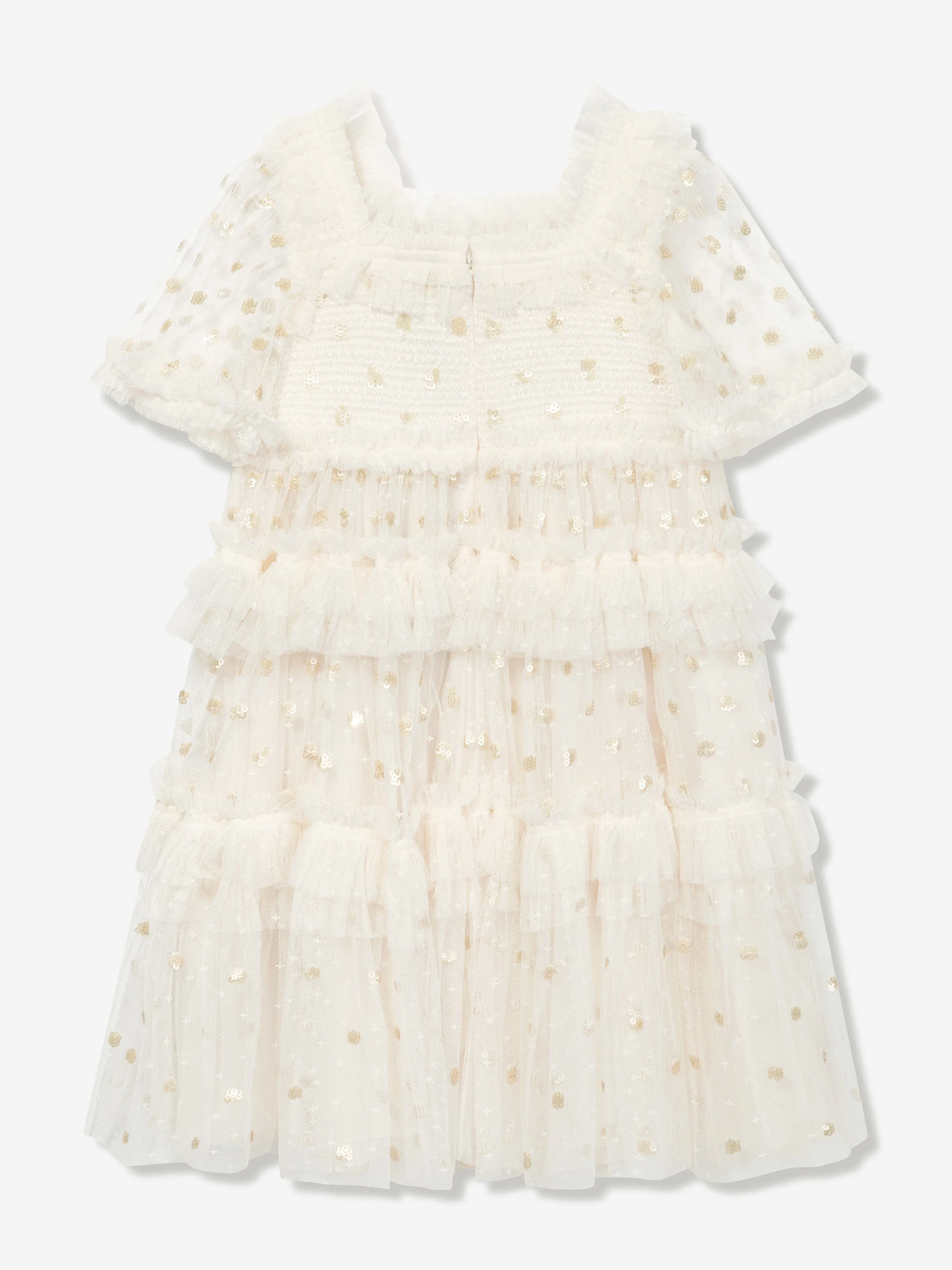 Needle & Thread Girls Polka Dot Smocked Dress in Ivory