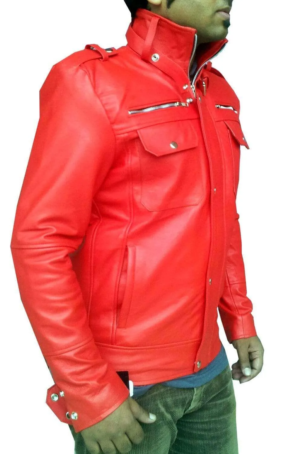 New Men's Red Bomber Slim Fit Leather Jacket, Men leather jacket