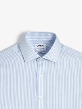 Non-Iron Blue Bengal Stripe Twill Fitted Double Cuff Classic Collar Shirt