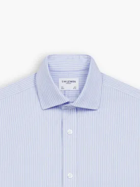 Non-Iron Blue Chalk Stripe Twill Fitted Double Cuff Classic Collar Shirt