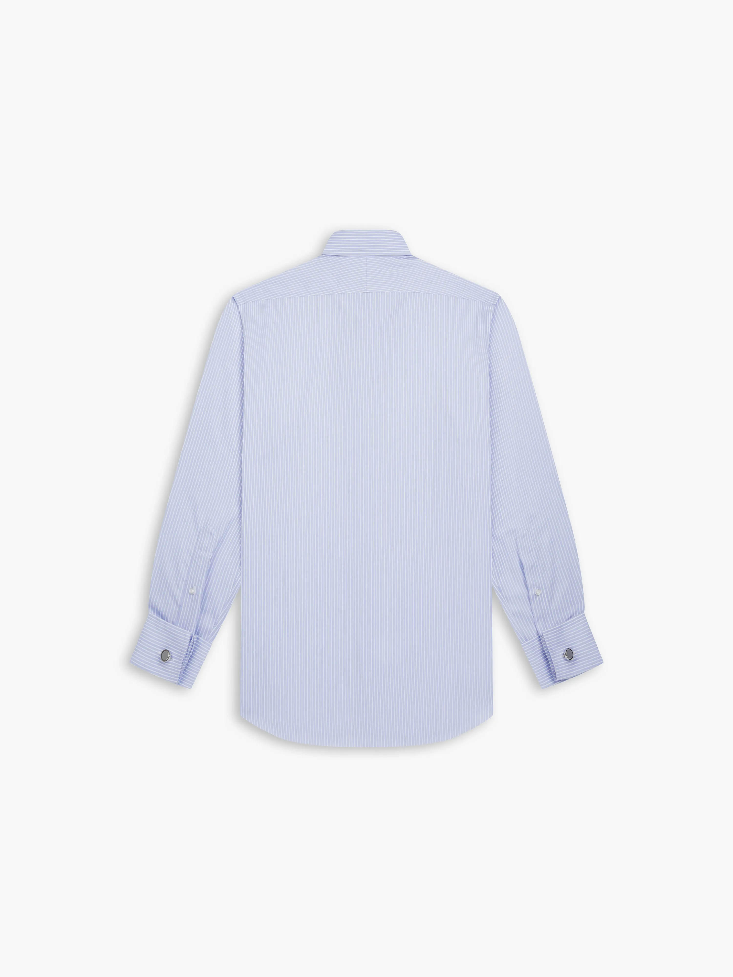 Non-Iron Blue Chalk Stripe Twill Fitted Double Cuff Classic Collar Shirt