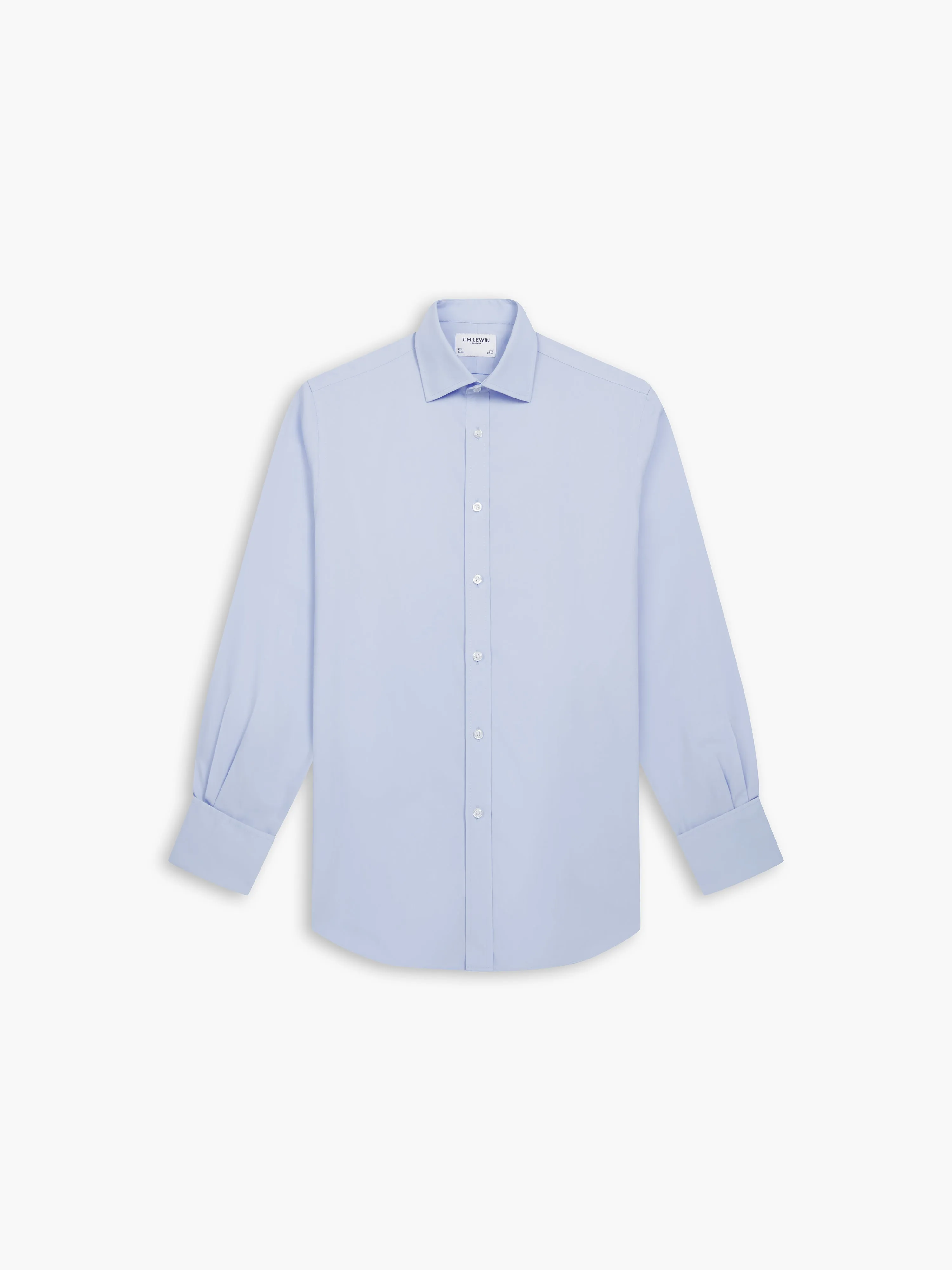 Non-Iron Blue Poplin Fitted Double Cuff Classic Collar Shirt