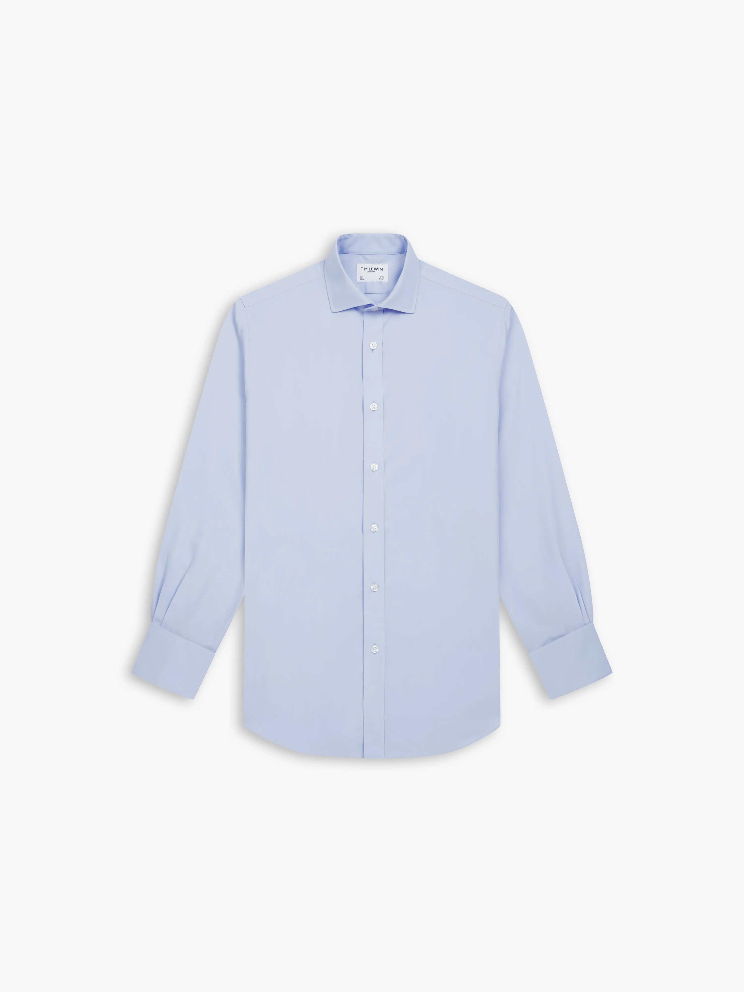 Non-Iron Blue Poplin Slim Fit Double Cuff Cutaway Collar Shirt