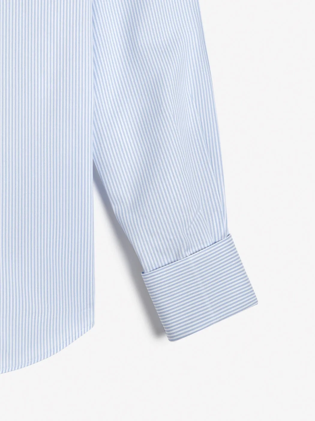 Non-Iron Light Blue Bengal Stripe Twill Fitted Double Cuff Classic Collar Shirt