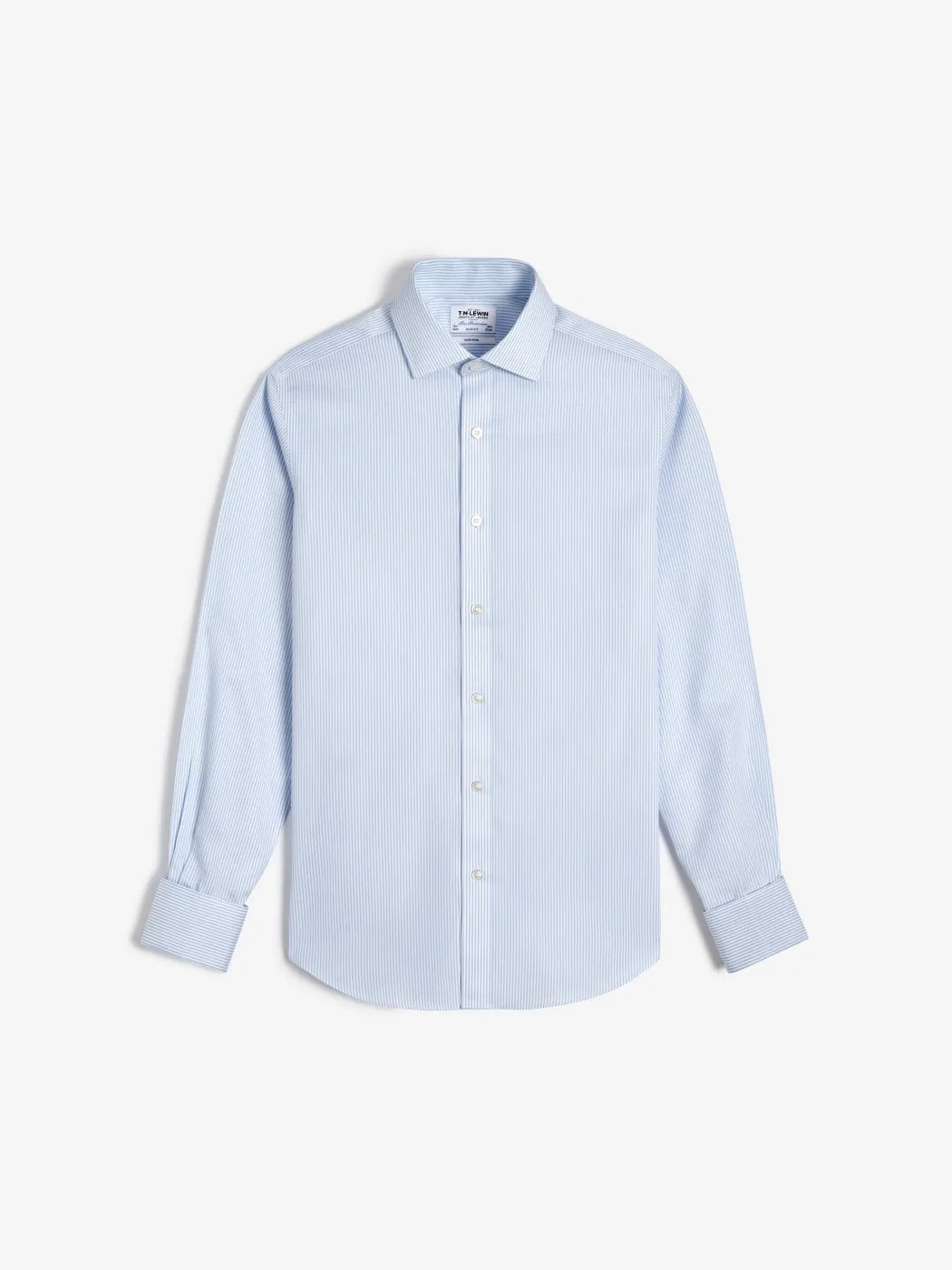 Non-Iron Light Blue Bengal Stripe Twill Fitted Double Cuff Classic Collar Shirt