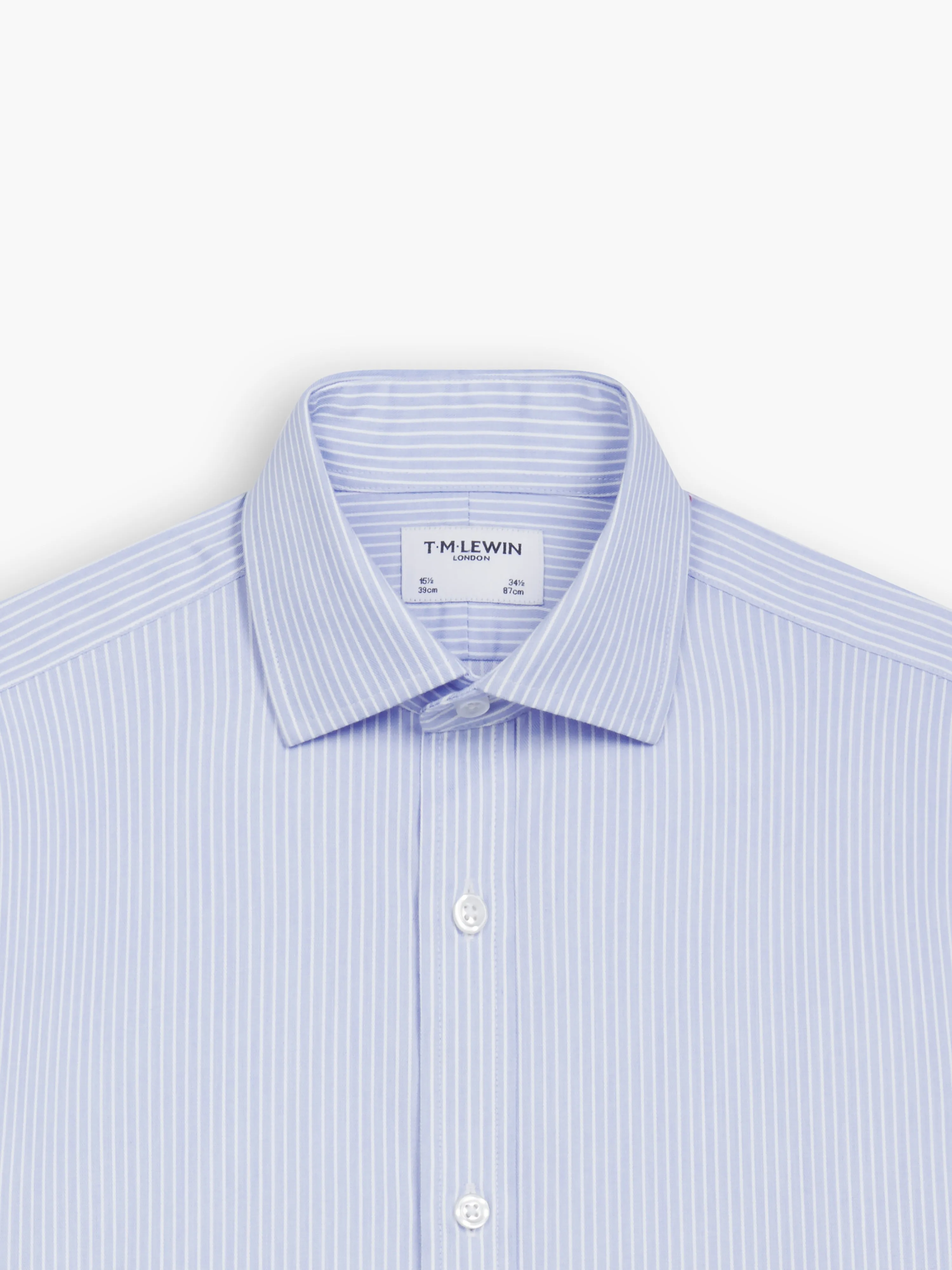 Non-Iron Light Blue Chalk Stripe Twill Fitted Single Cuff Classic Collar Shirt