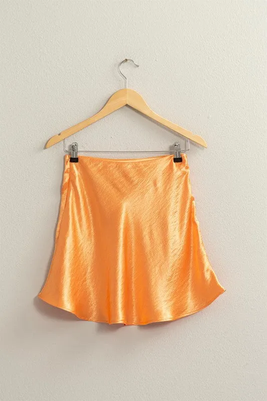 Orange Skater Satin Mini Skirt