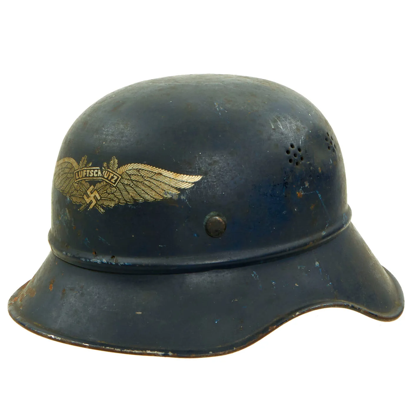 Original German WWII M38 Luftschutz Gladiator Air Defense Helmet with Preßstoff Liner & Chinstrap - dated 1938