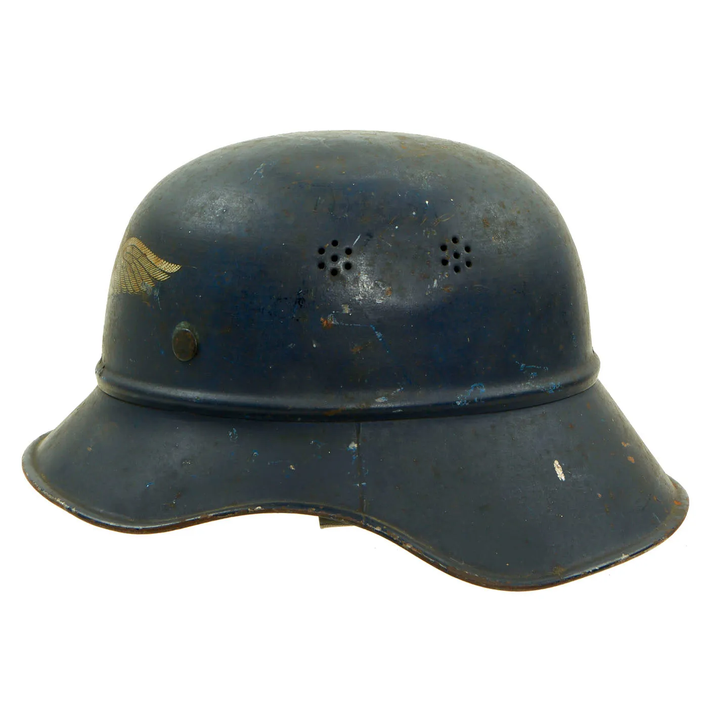 Original German WWII M38 Luftschutz Gladiator Air Defense Helmet with Preßstoff Liner & Chinstrap - dated 1938