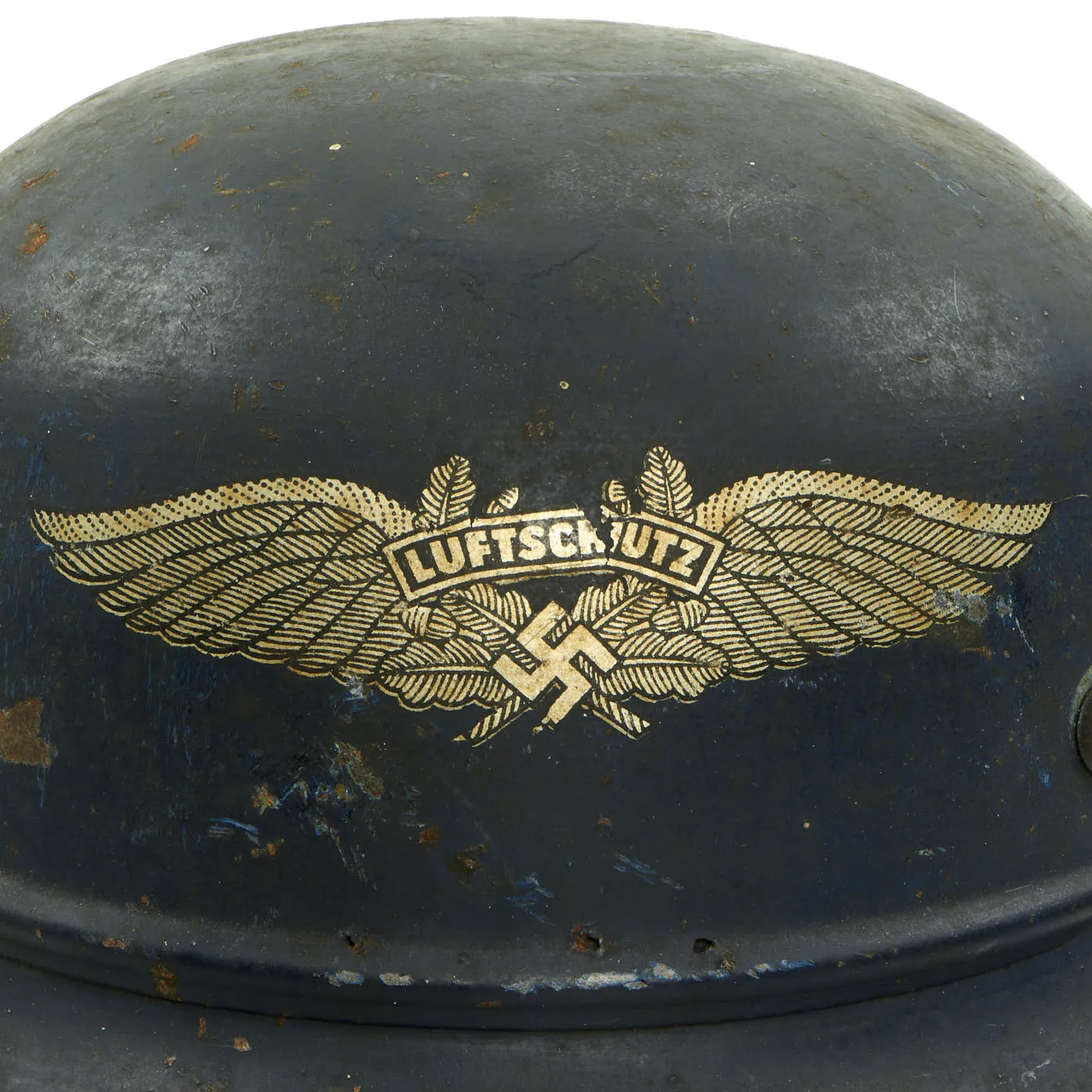 Original German WWII M38 Luftschutz Gladiator Air Defense Helmet with Preßstoff Liner & Chinstrap - dated 1938