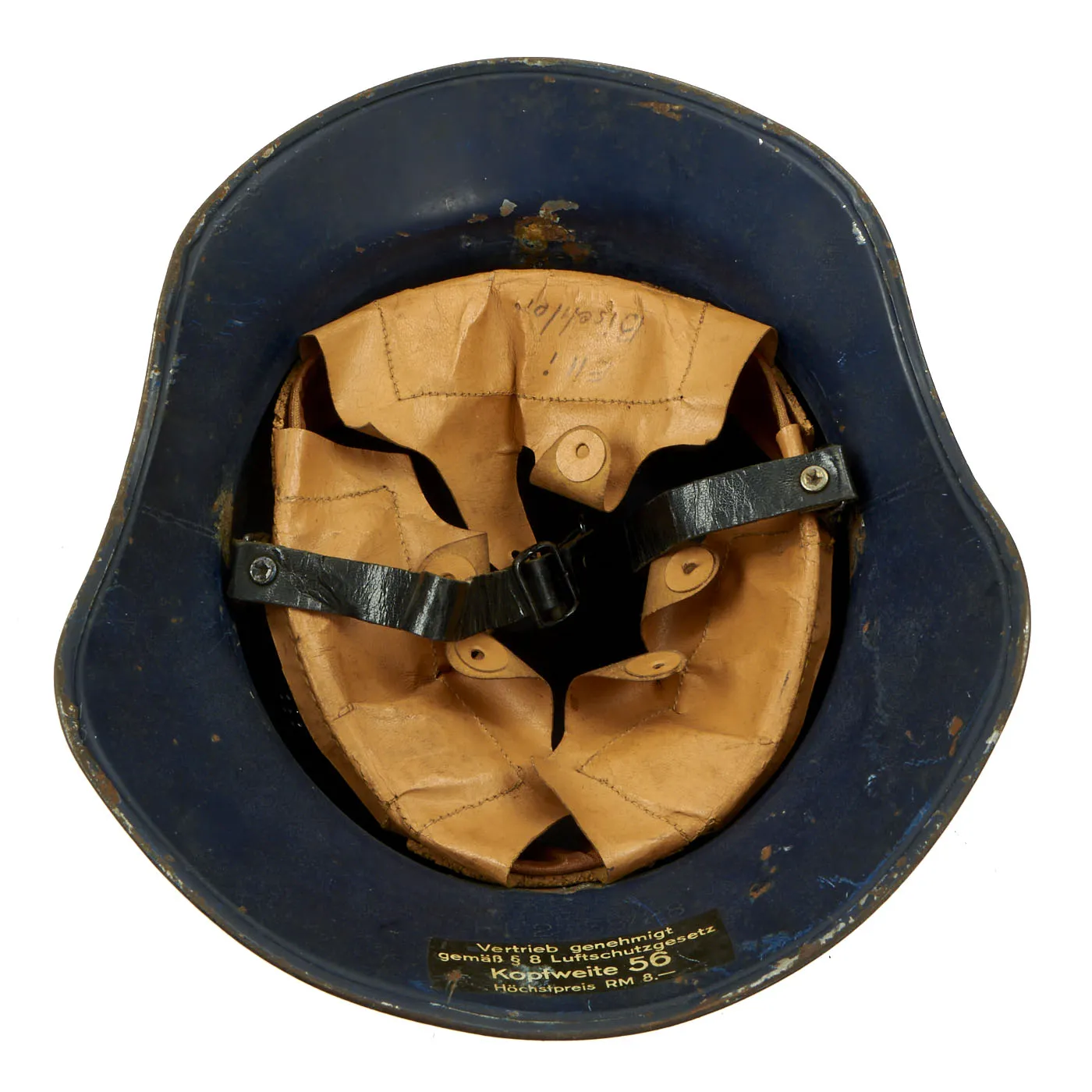 Original German WWII M38 Luftschutz Gladiator Air Defense Helmet with Preßstoff Liner & Chinstrap - dated 1938