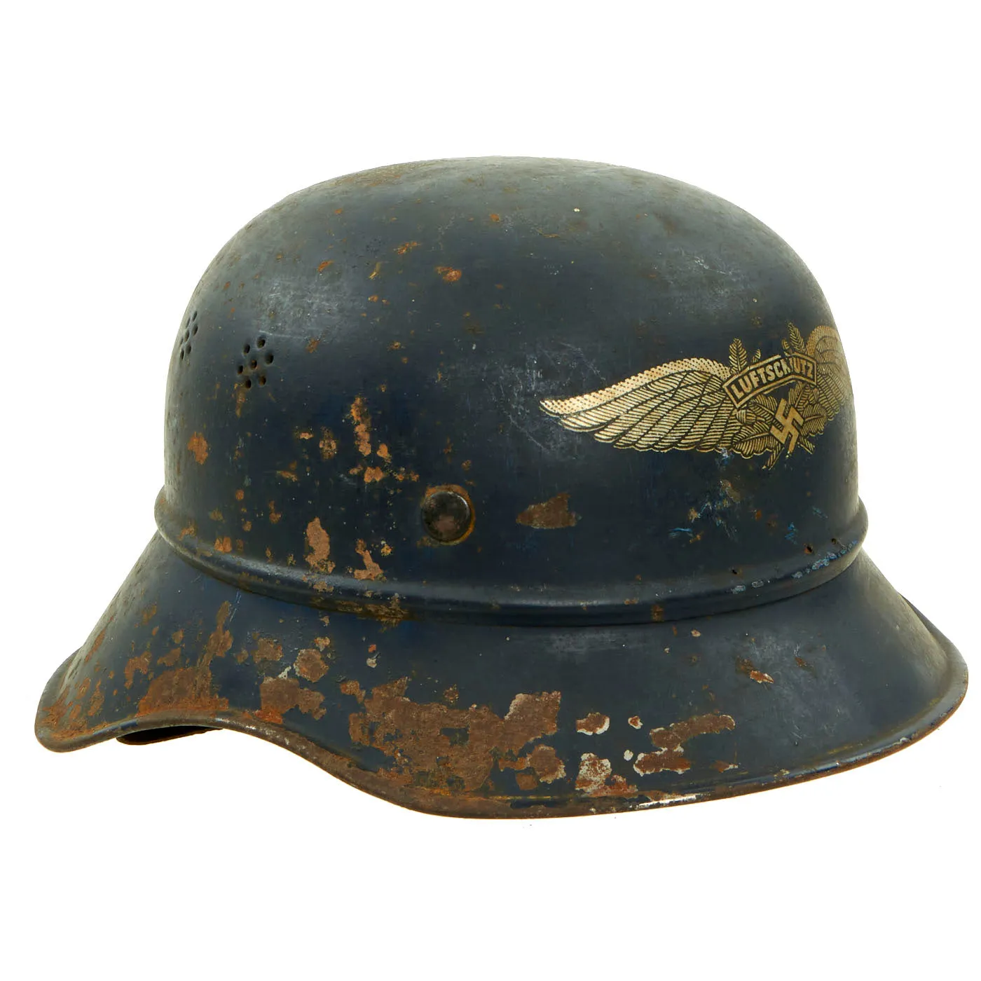 Original German WWII M38 Luftschutz Gladiator Air Defense Helmet with Preßstoff Liner & Chinstrap - dated 1938