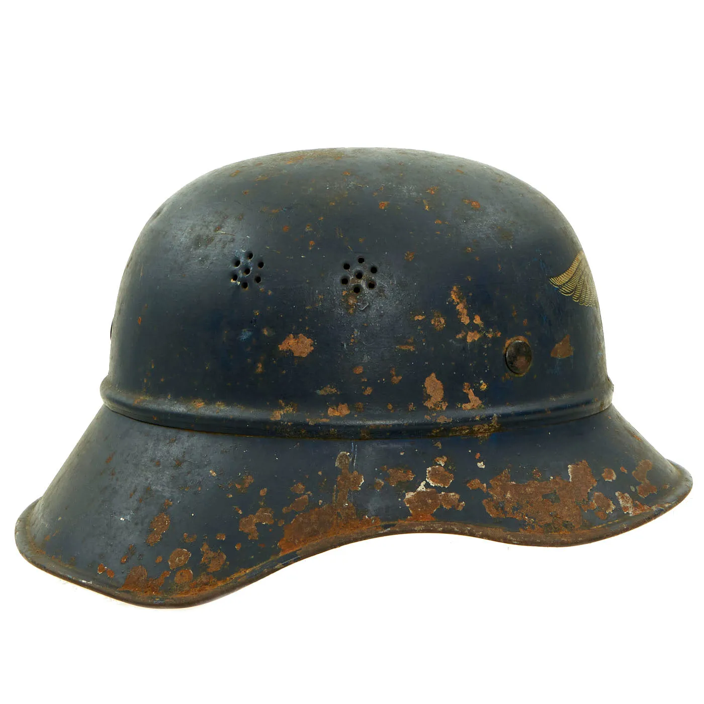 Original German WWII M38 Luftschutz Gladiator Air Defense Helmet with Preßstoff Liner & Chinstrap - dated 1938