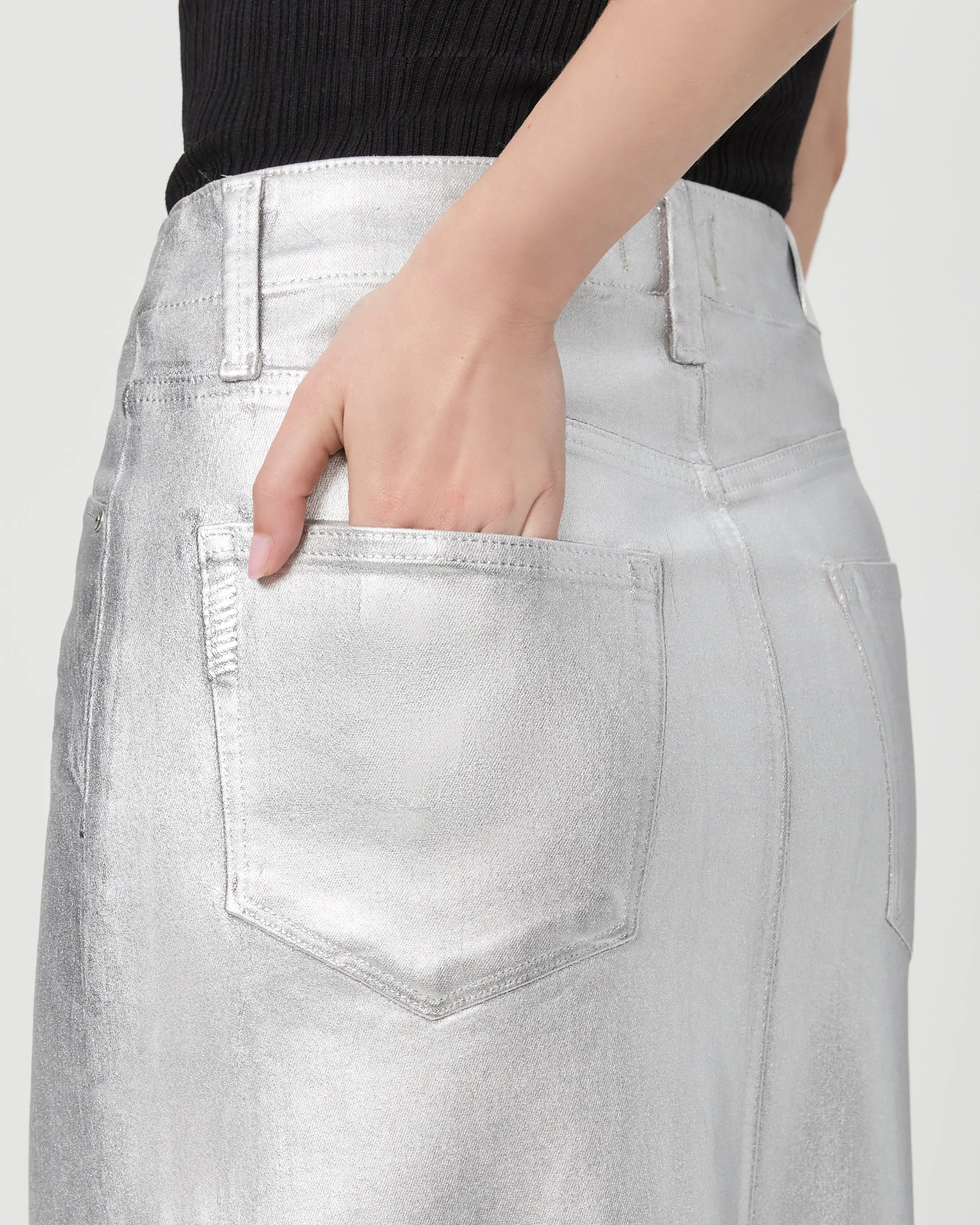 Paige Meadow Midi Skirt in Platinum Silver Luxe Coating