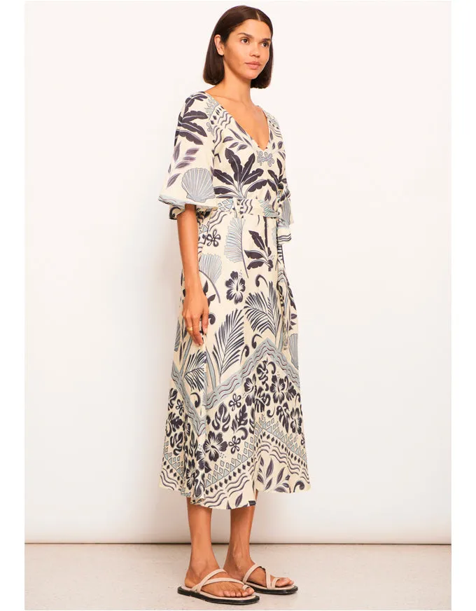 Paradise Bias Dress Palm Print