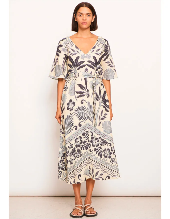 Paradise Bias Dress Palm Print