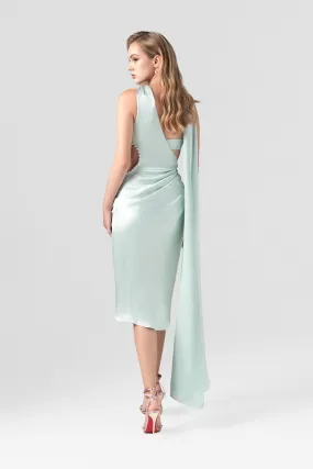 Pearl Waist Accent Cut-Out Silk Midi Dress