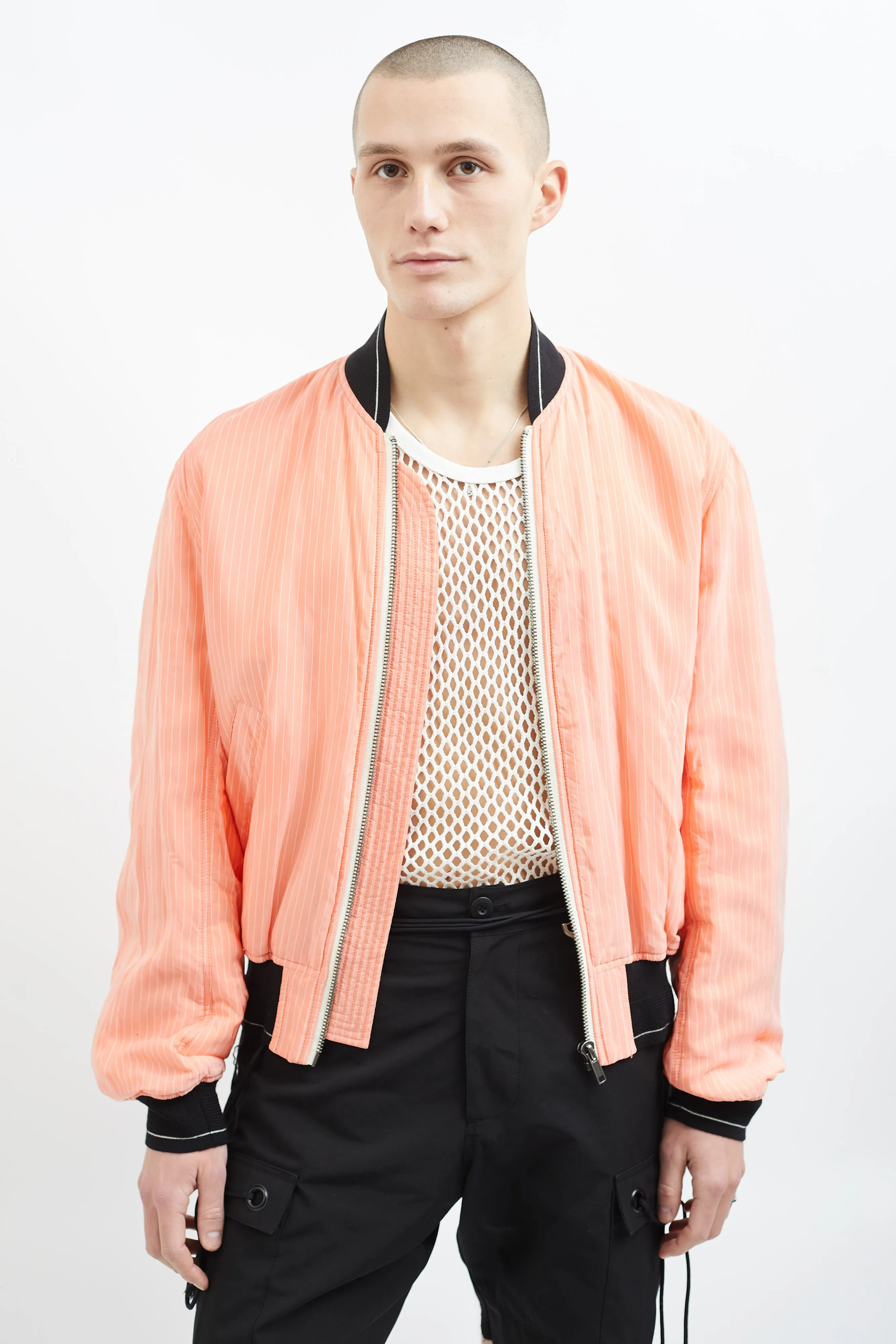 Pink & White Stripe Bomber Jacket