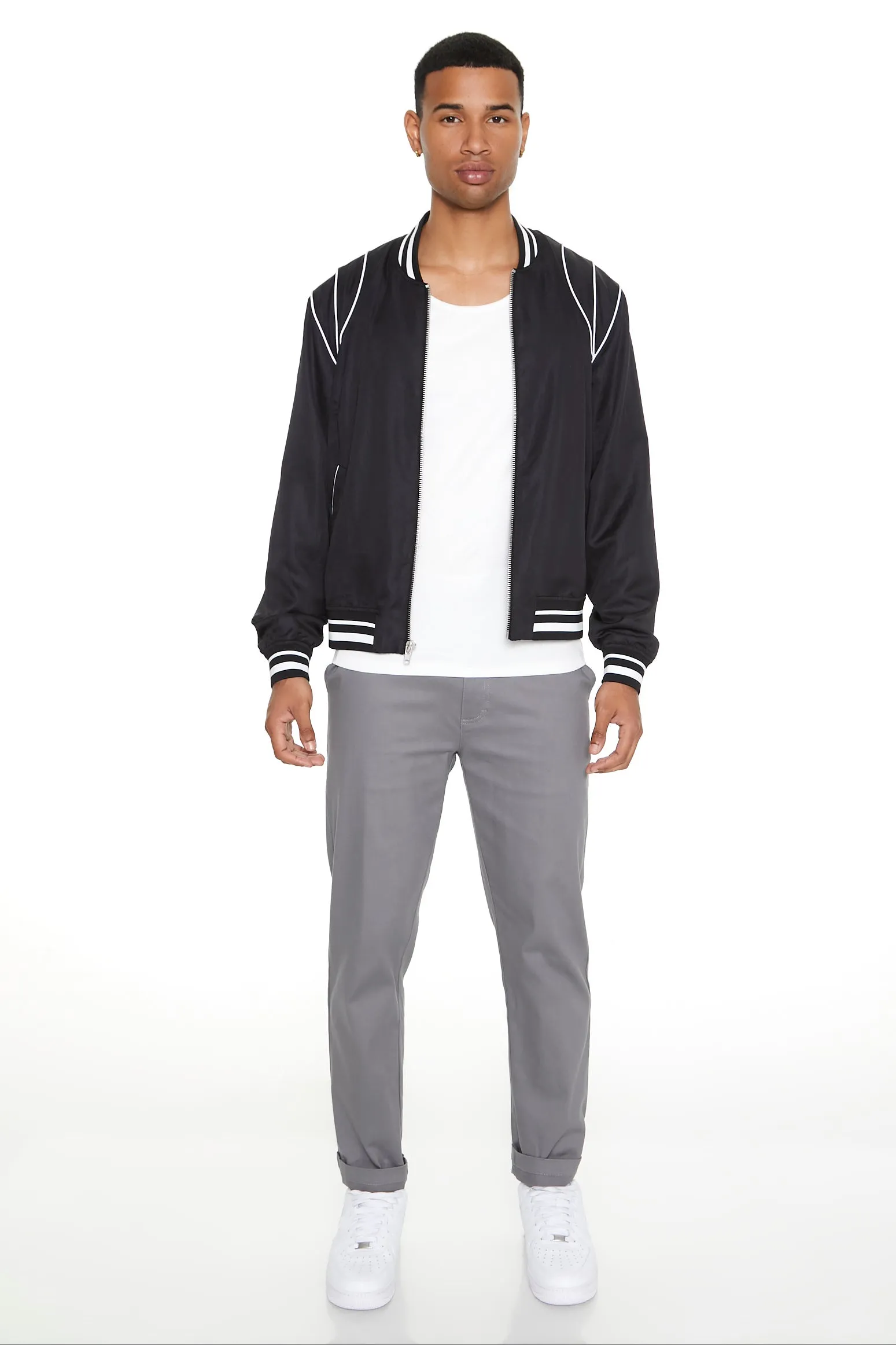 Piped Trim Bomber Jacket