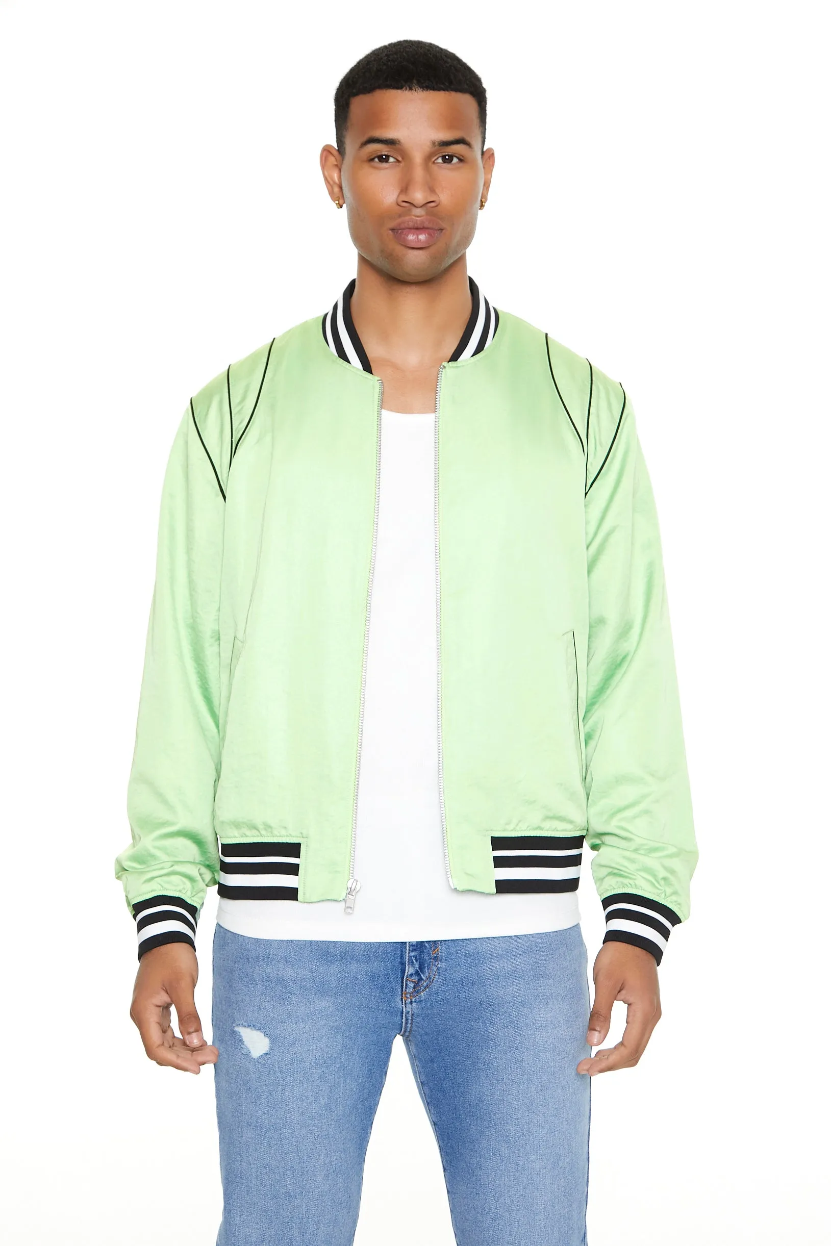 Piped Trim Bomber Jacket