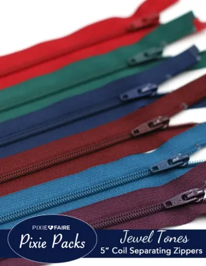 Pixie Packs 5" Separating Zippers Jewel Tones - Coil