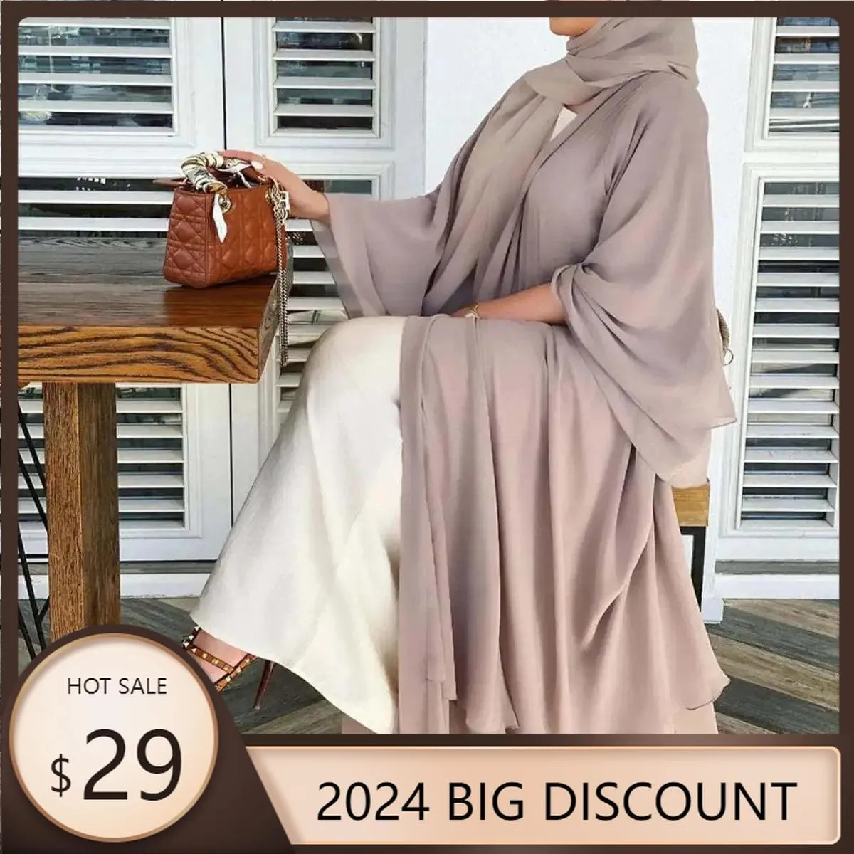 Plain Double Layered Chiffon Open Abaya (MOA002)