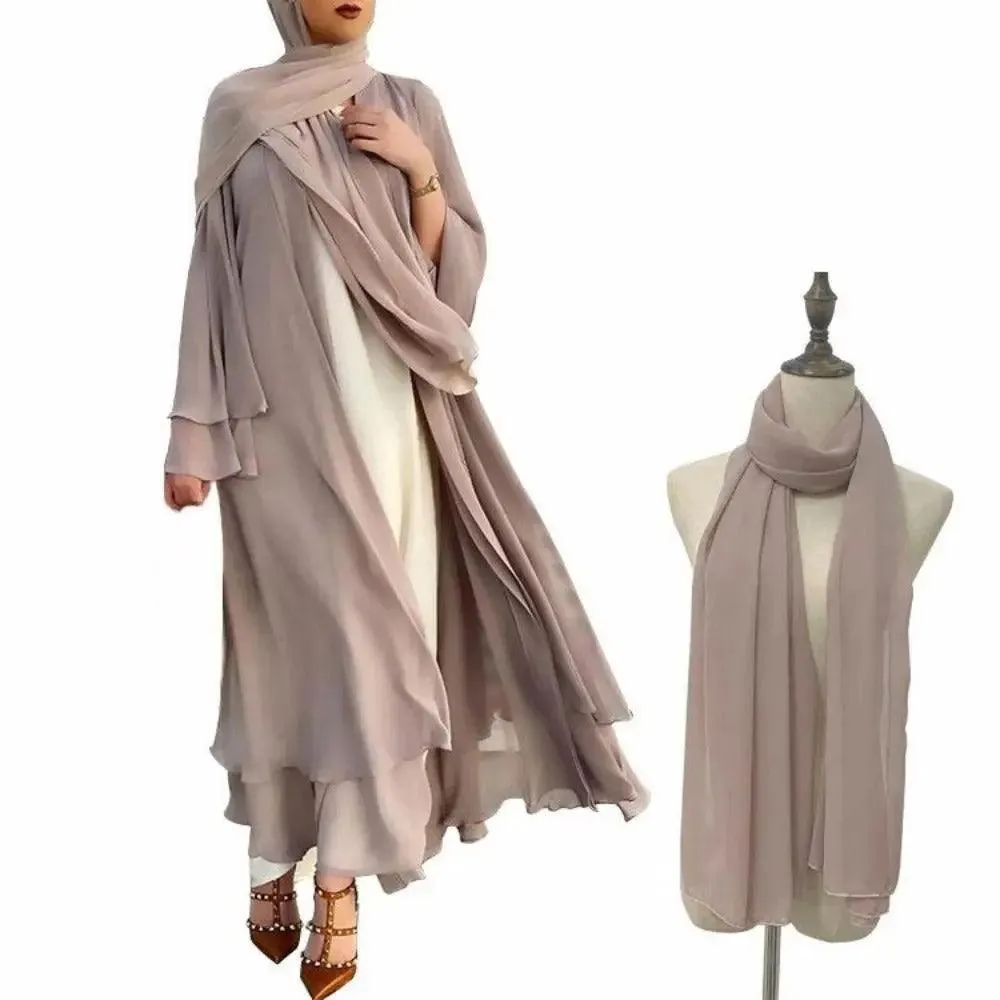 Plain Double Layered Chiffon Open Abaya (MOA002)