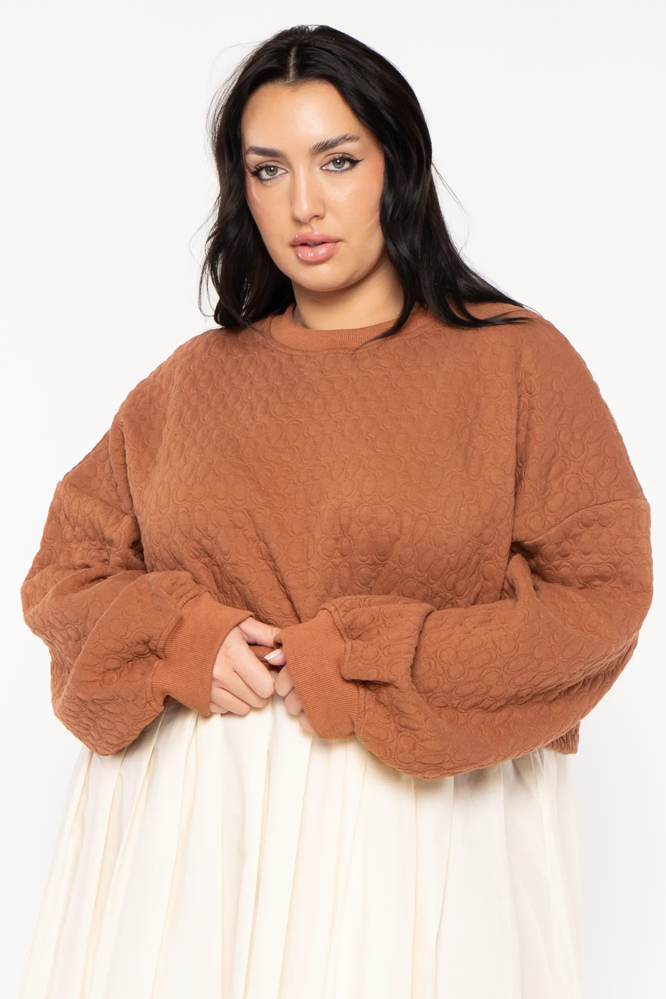 Plus Size Quilted Oversize  Tunic  - Camel