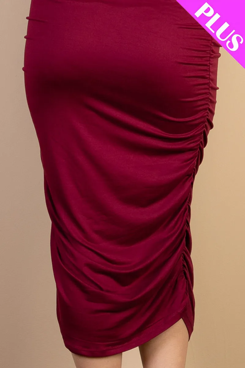 Plus Size Sexy Solid Color Ruched One Shoulder Midi Bodycon Dress