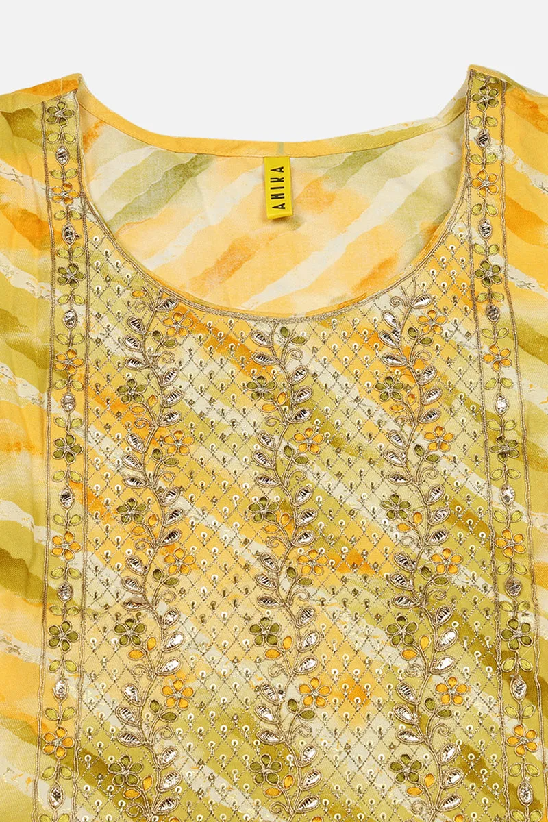 Plus Size Yellow Viscose Rayon Leheriya Printed Straight Kurta