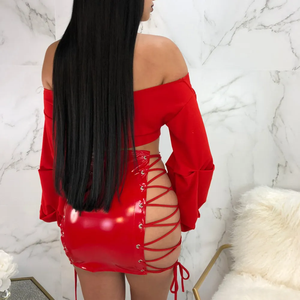 “Popular” extreme lace up latex mini skirt