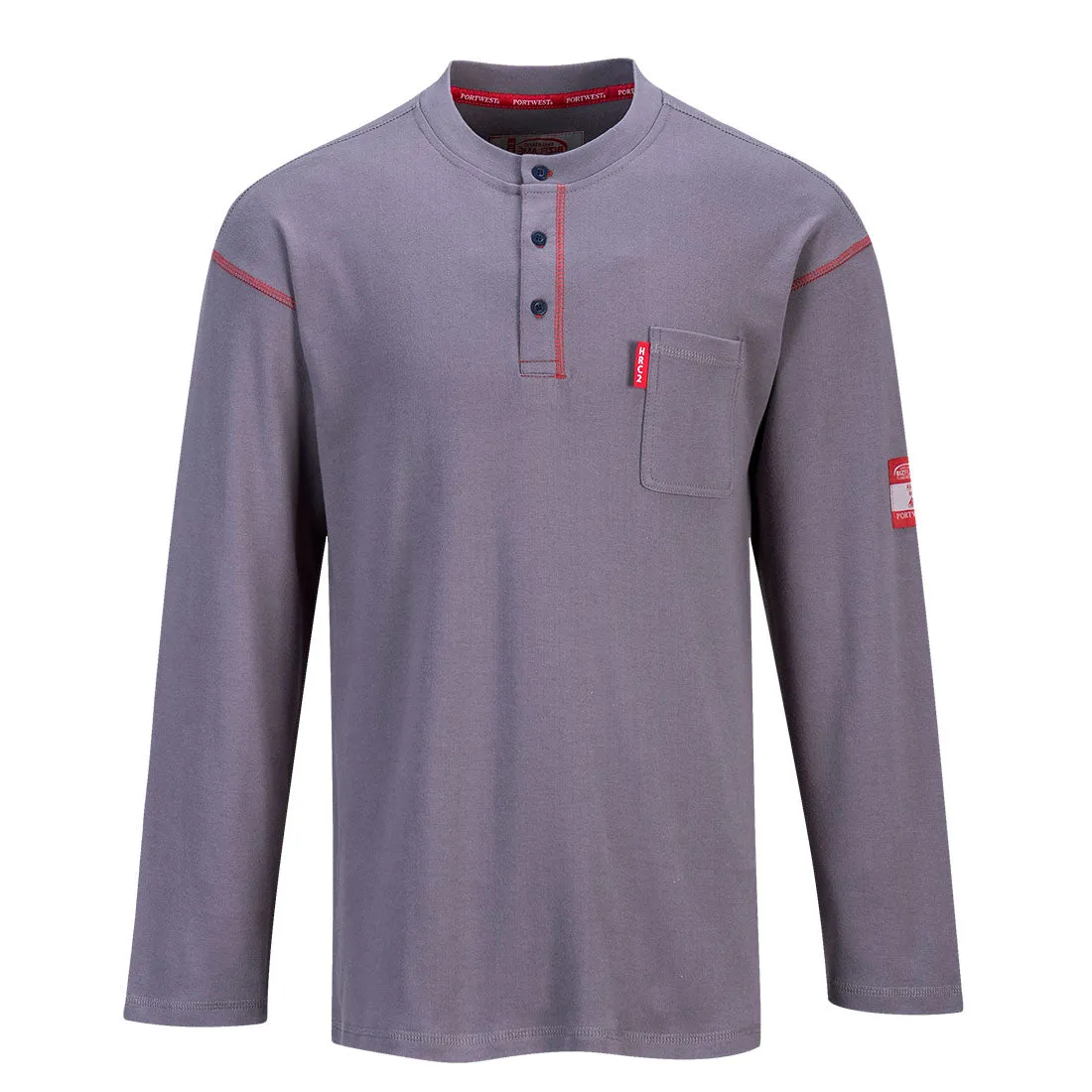 PORTWEST Gray Long Sleeve FR Henley T Shirt