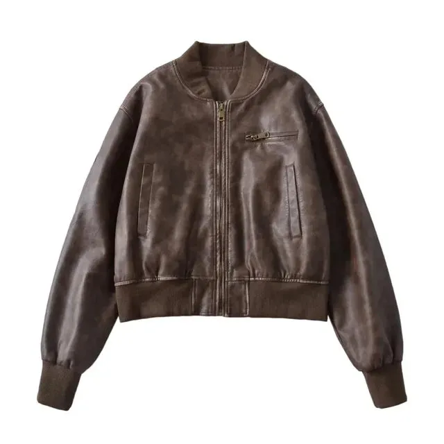 Pre Order:  PU Leather Zip Up Bomber Jacket