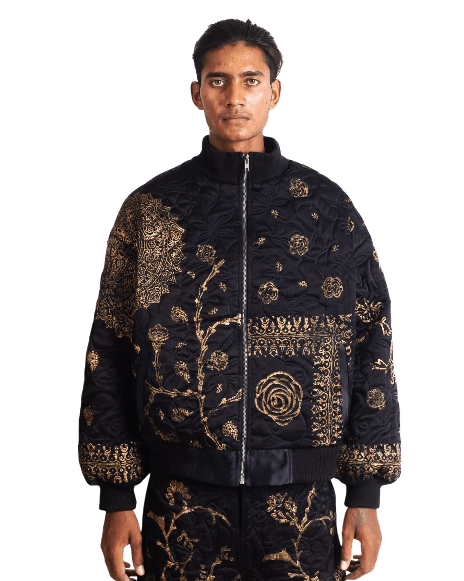 "GOLDEN" BLOCKPRINT SILK BOMBER JACKET