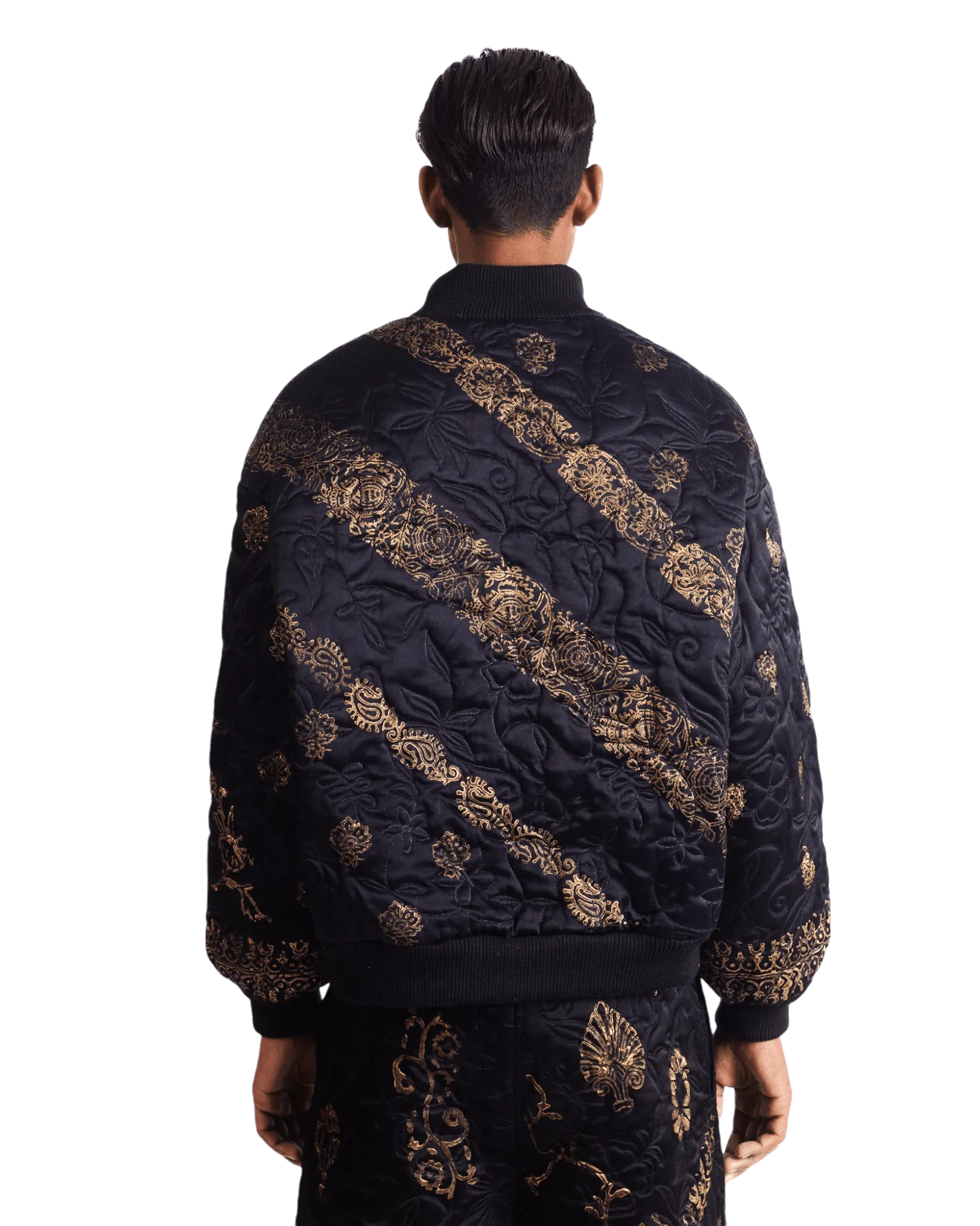 "GOLDEN" BLOCKPRINT SILK BOMBER JACKET