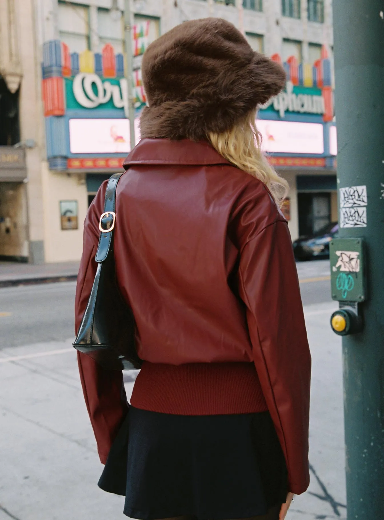 Radio On Blast Faux Leather Bomber Jacket Red