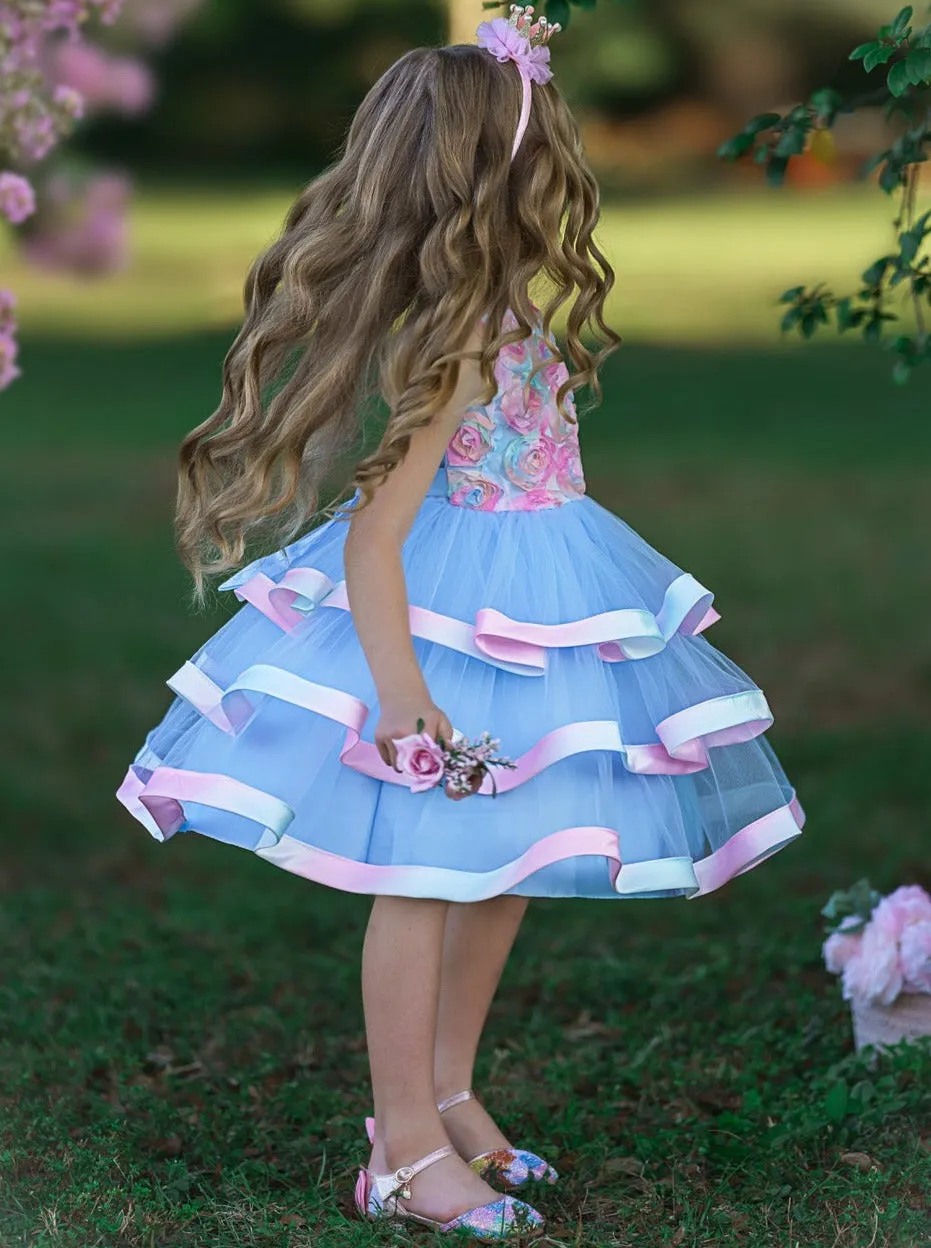 Rainbow Roses Elegant Tutu Dress