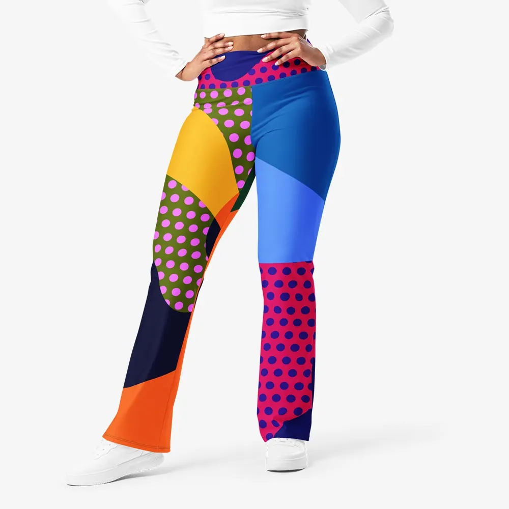 Recycled Flare leggings "Polkalicious" Red/Yellow/Blue