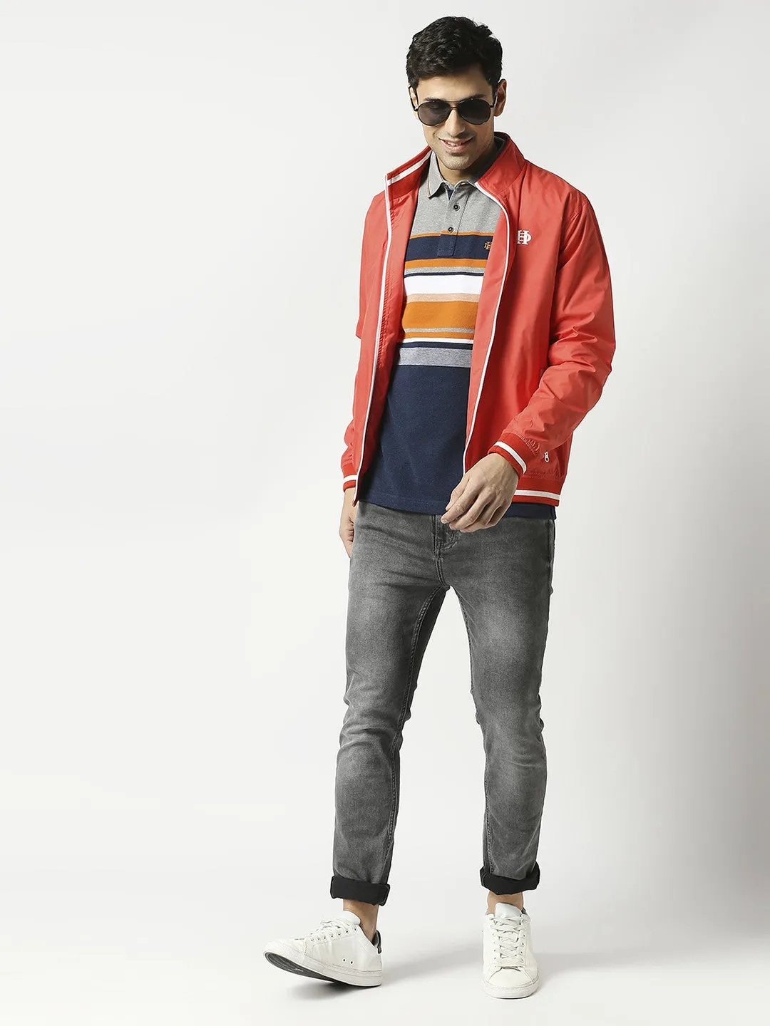 Red Bomber Jacket with White Trim