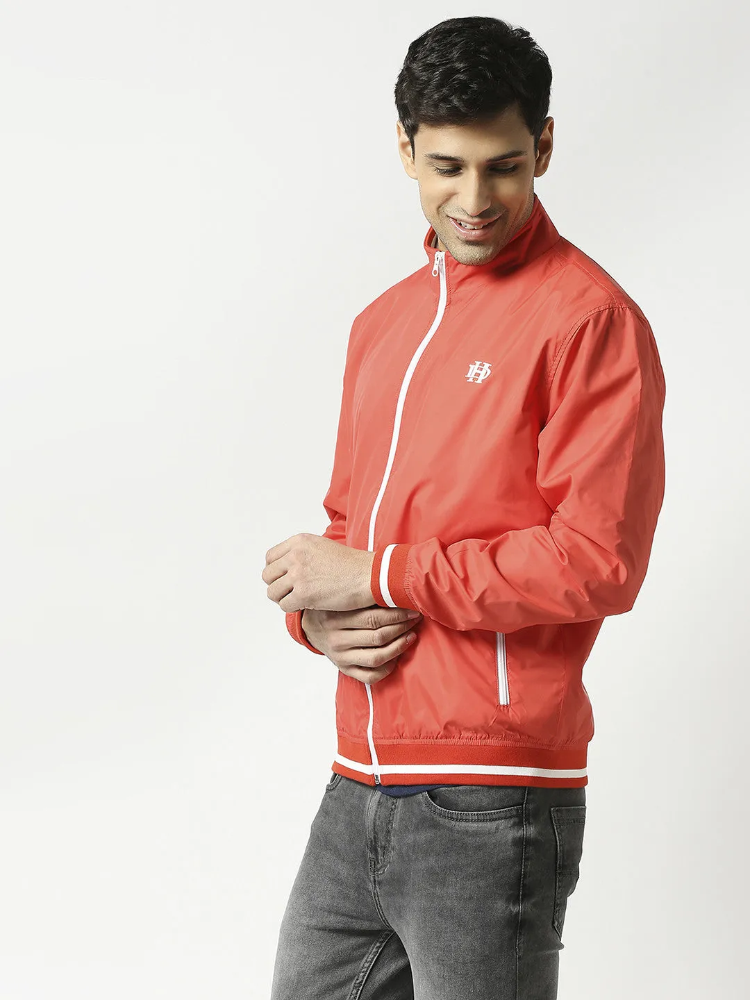 Red Bomber Jacket with White Trim