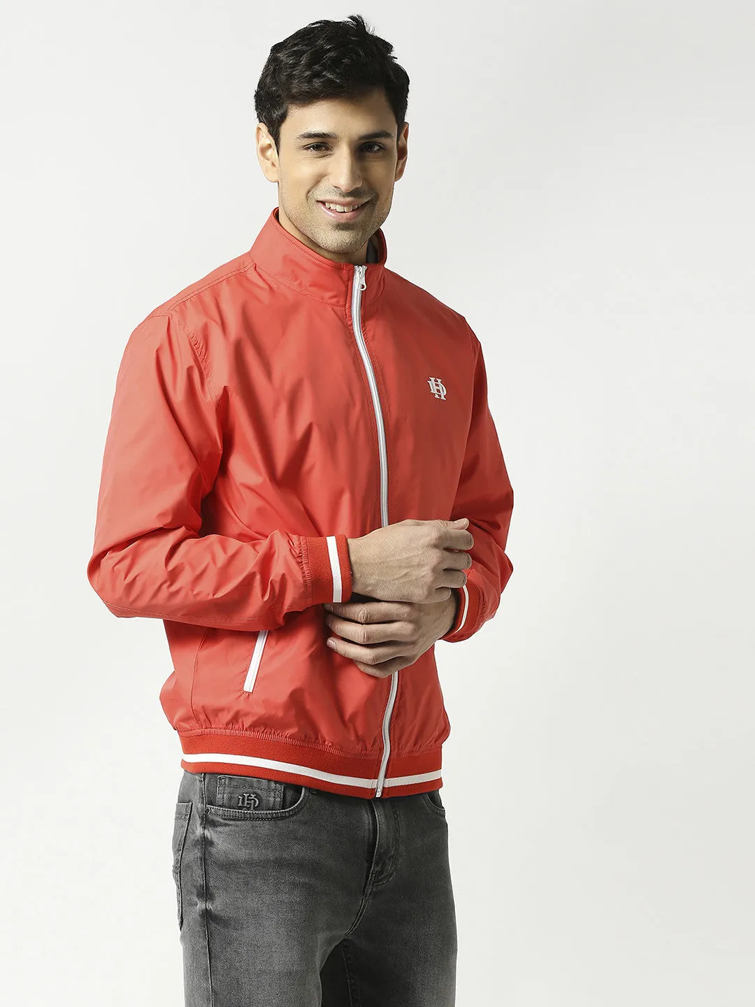 Red Bomber Jacket with White Trim