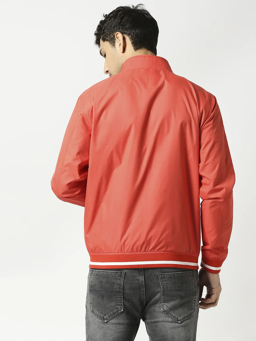 Red Bomber Jacket with White Trim