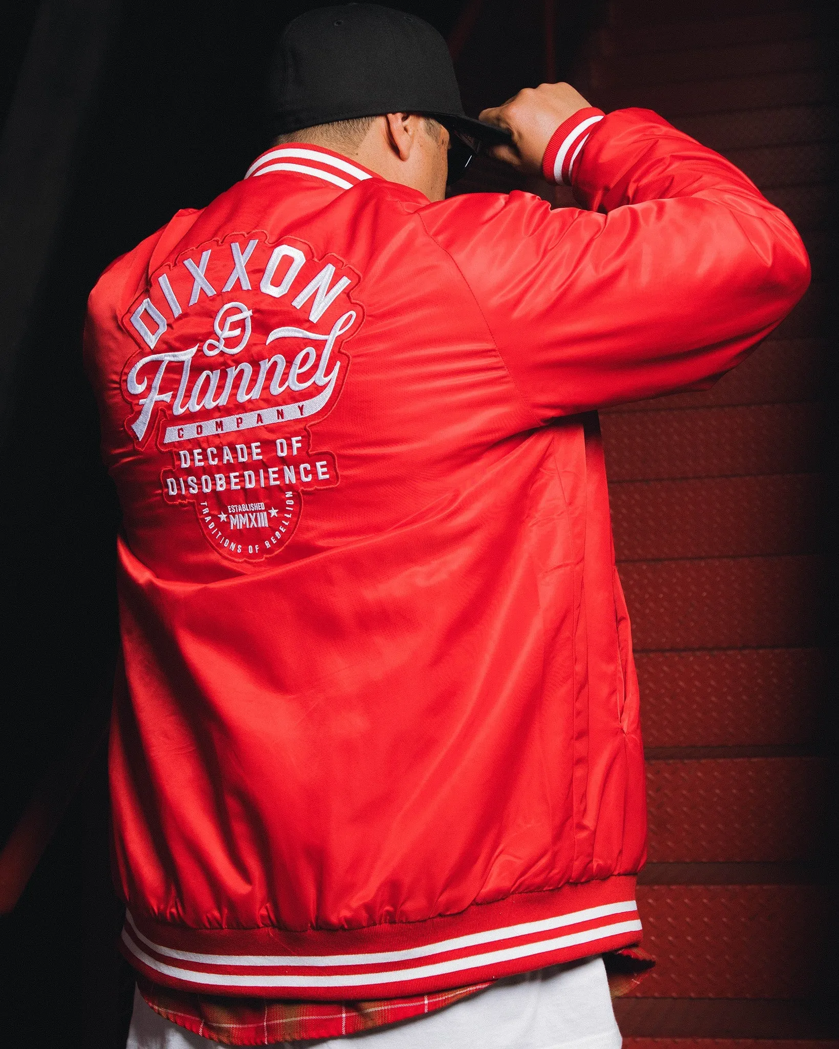 Red Pastime Nylon Varsity Jacket