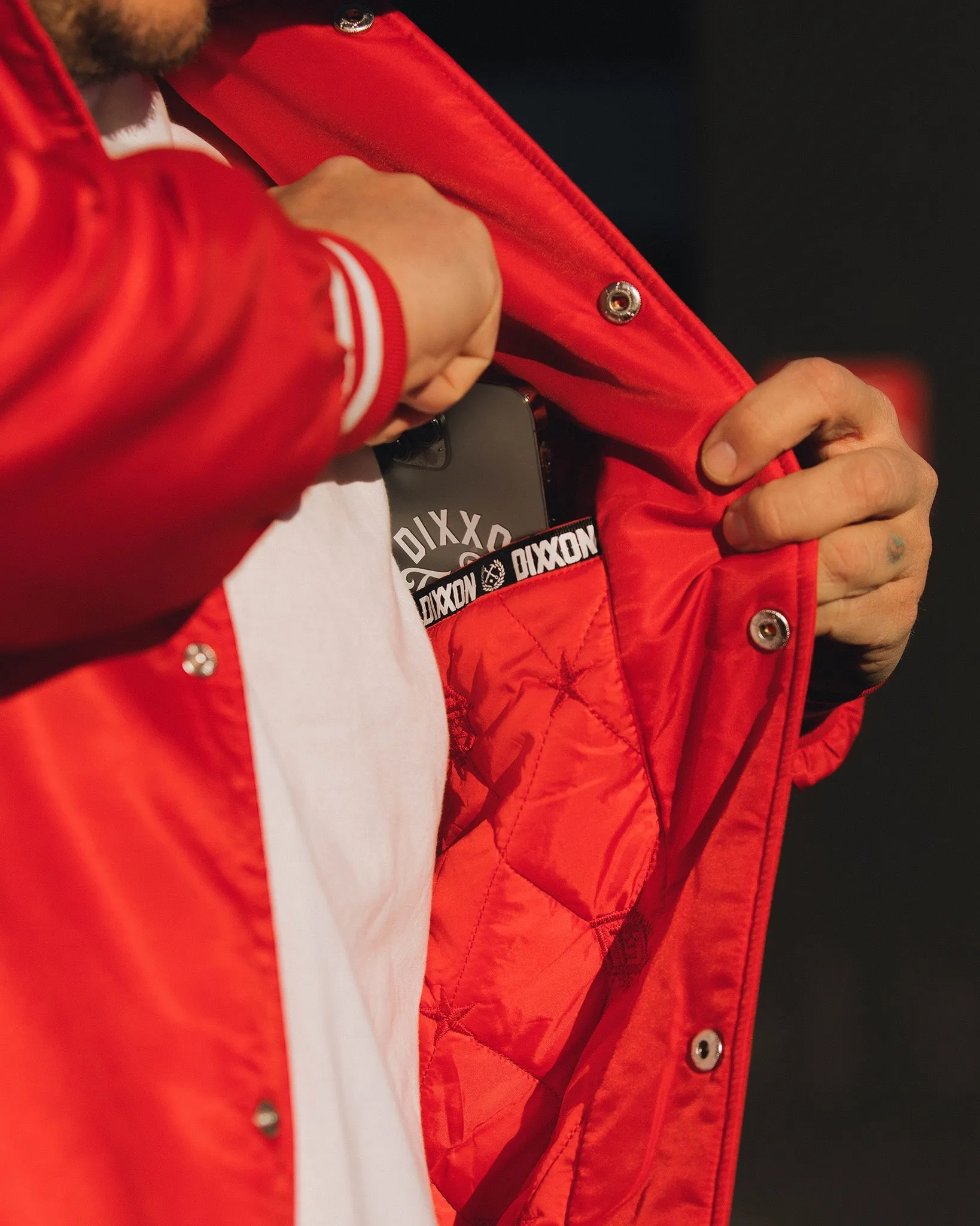 Red Pastime Nylon Varsity Jacket