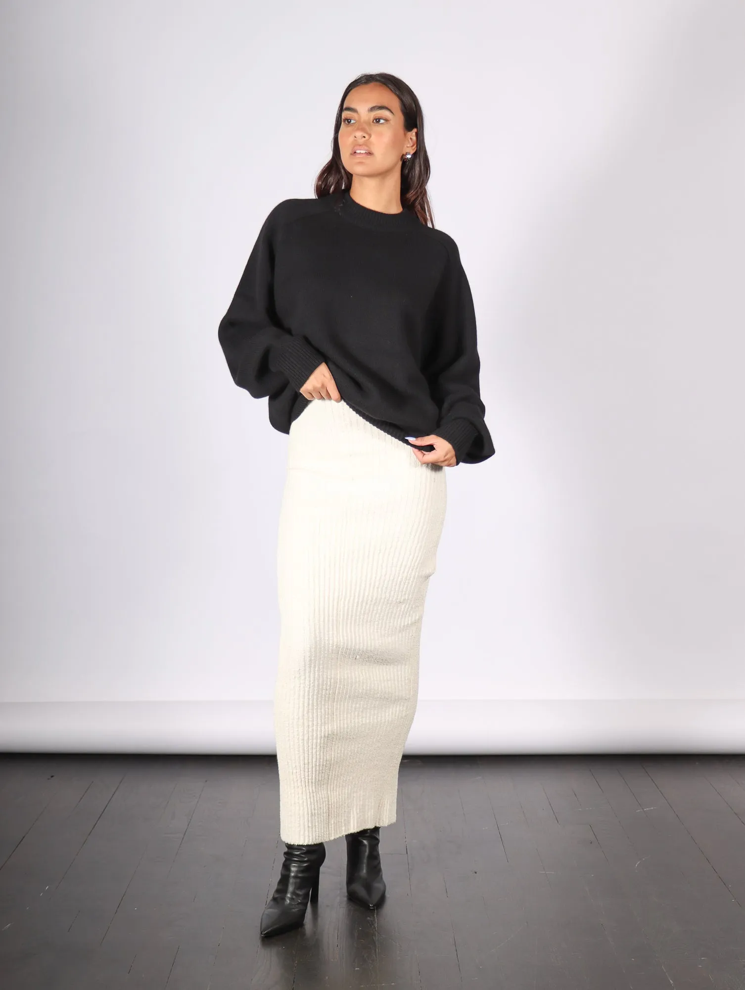 Ribbed Maxi Skirt in Natural by ELLS Knitwear